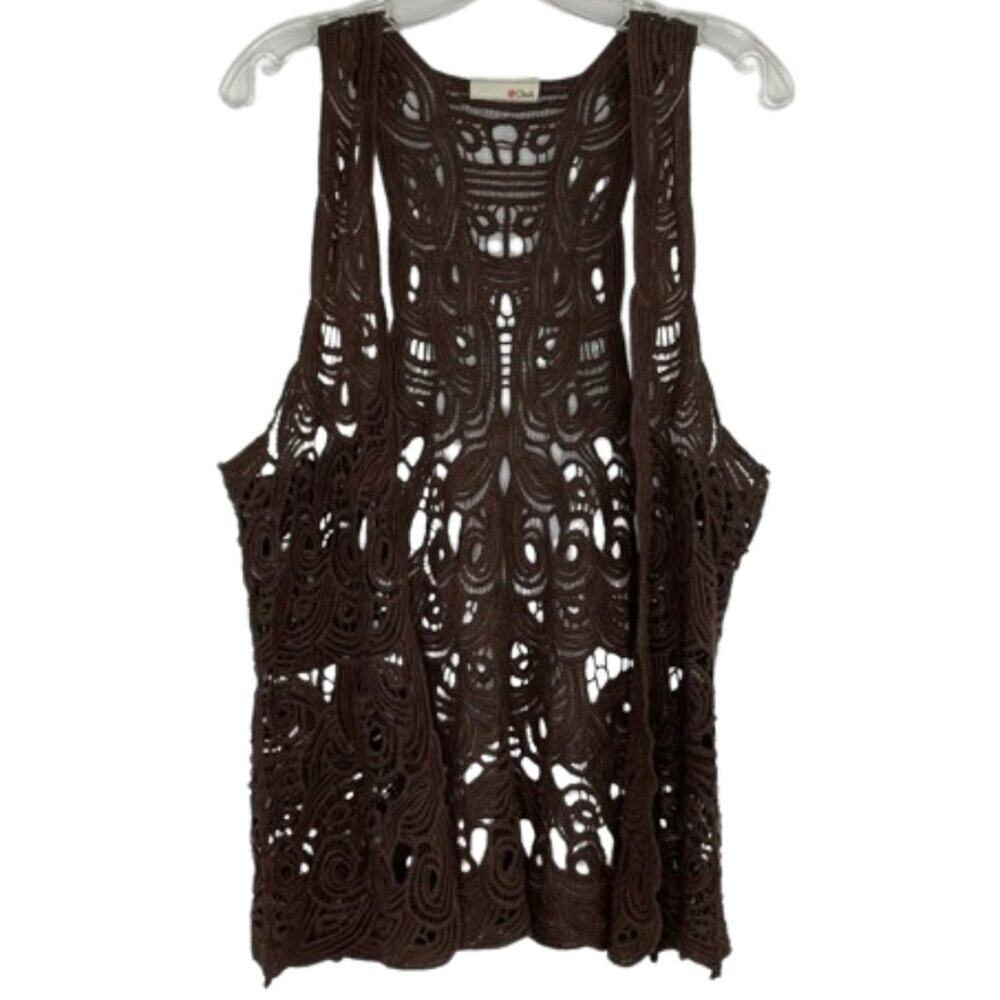 ChoA brown tank open knit crochet Y2K 90s Hippie Bohemian Boho Western Crochet